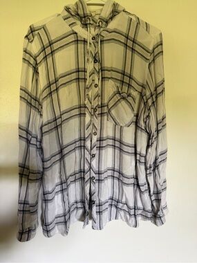 Maurices Black & White Plaid Hooded Button-Up